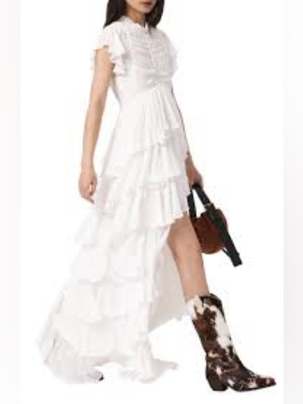 AllSaints Shaela Tiered Ruffle High-Low Maxi Dress Sz 8 - Picture 7 of 11